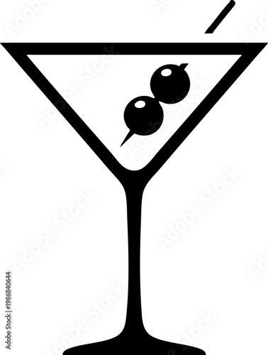 Martini Glass Icon with Two Olives Black Silhouette