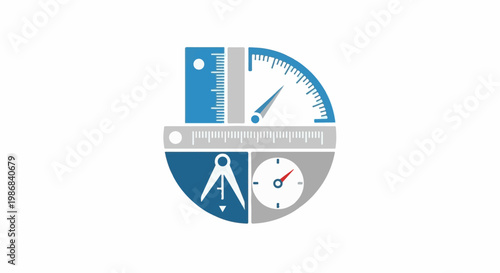 Geometric tools & measuring instruments arranged in a circular emblem