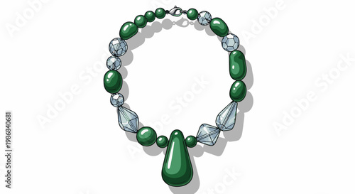 Green gemstone and clear faceted bead necklace with pendant