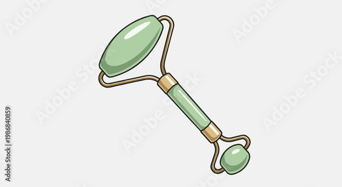 Green jade face roller tool with smooth stones on gold frame