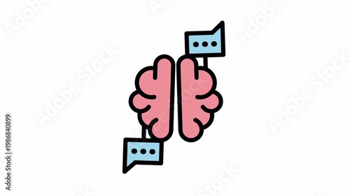 Brain with speech bubbles ideal for presentations, education materials, psychology articles, and communicationthemed designs, conveying thoughts and ideas effectively.