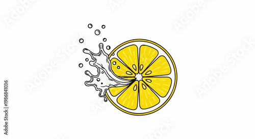 Fresh lemon slice with a burst of water and bubbles