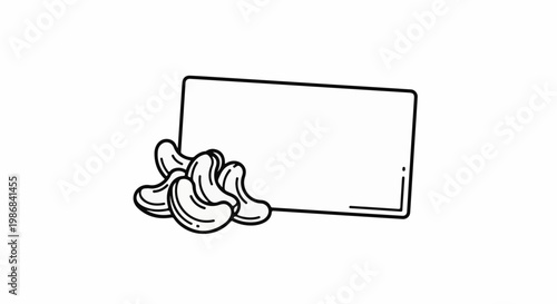 Hand-drawn outline of cashew nuts next to a blank rectangular space