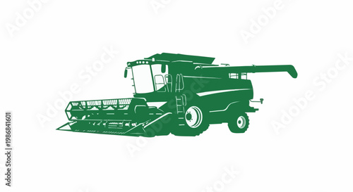 Green silhouette of a combine harvester on a white background
