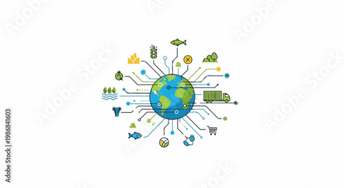 Global network connecting agriculture, logistics, and resources
