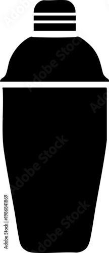 Black Cocktail Shaker Icon Silhouette Isolated on White