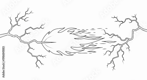 Fiery meteor streaks across stark, branch-like structures