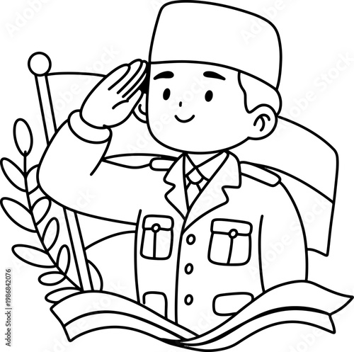 Pancasila Student Salute Outline Illustration Design