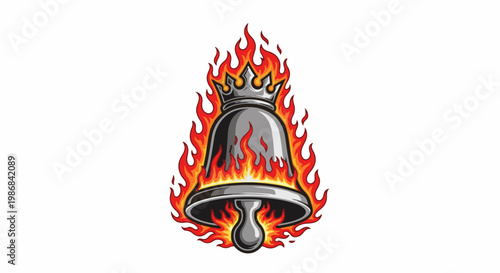 Fiery crowned bell engulfed in flames with a simple clapper