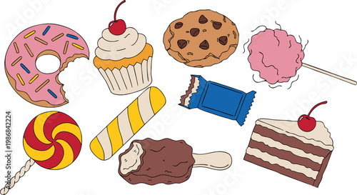 Colorful assortment of sweet treats and desserts