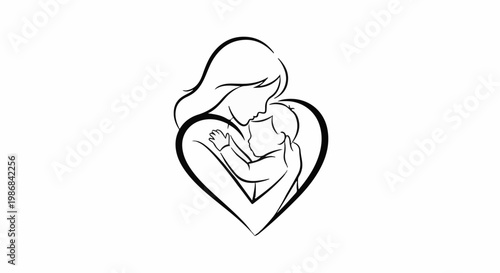 Gentle embrace of mother and child, forming a heart shape