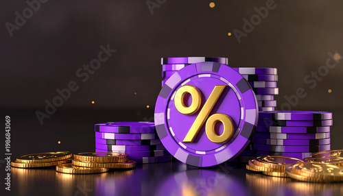 Purple Casino Chips Gold Coins