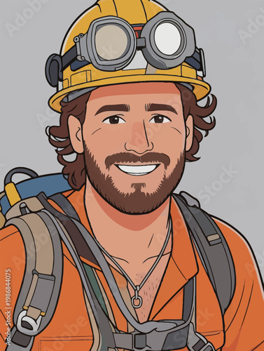 Illustration of a Smiling Male Miner