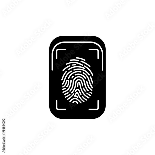 A black and white fingerprint icon on a rounded rectangle