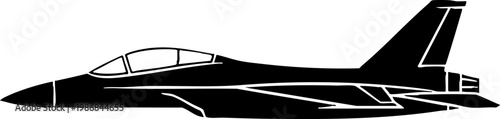 Black silhouette of a modern fighter jet isolated on white