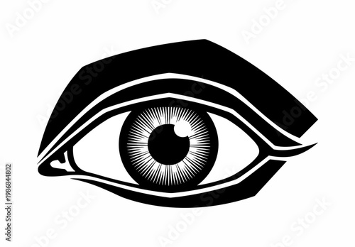 A black and white illustration of an eye.