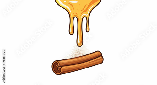 Golden syrup drizzles onto cinnamon sticks with granular sugar