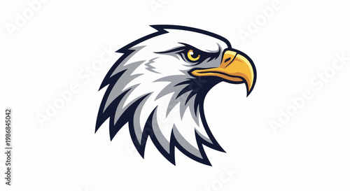 Fierce bald eagle head, sharp beak, piercing eye, white plumage