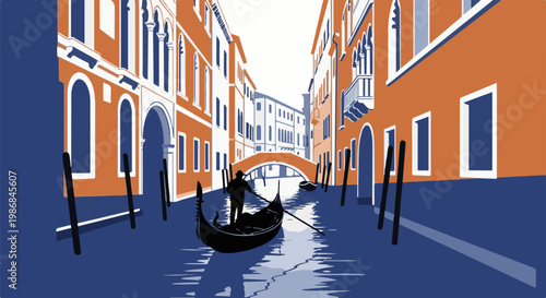 Gondola glides down a serene Venetian canal, passing old buildings