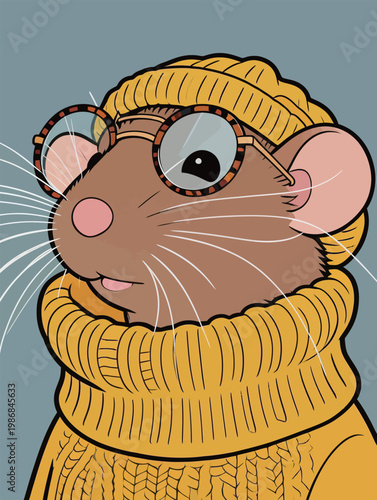 Hipster Mouse Wearing Yellow Sweater and Glasses