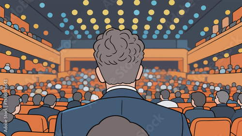 Rear View of Man in Audience at Conference Hall