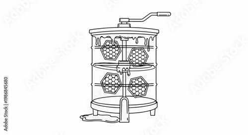 Honey extractor machine with honeycomb frames spinning
