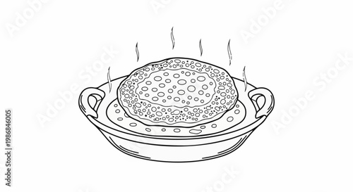 Hot, bubbly flatbread steams above a wide, shallow bowl with handles