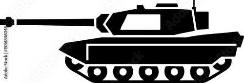 Military Tank Silhouette Icon Isolated on White Background
