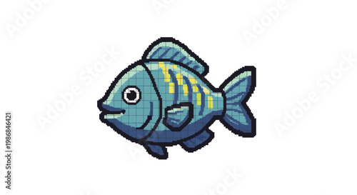 Cartoon Fish Illustration with Blue and Yellow Stripes.