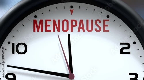 Menopause that is going to happen soon. Upcoming menopause, approaching in the near future. Menopause almost here, in a short time - a clock symbolizes a reminder that menopause is near.