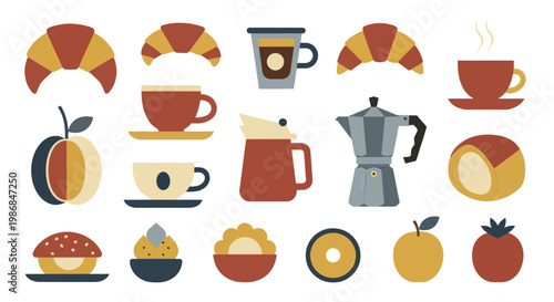 Collection of Breakfast Food and Drinks Icons.