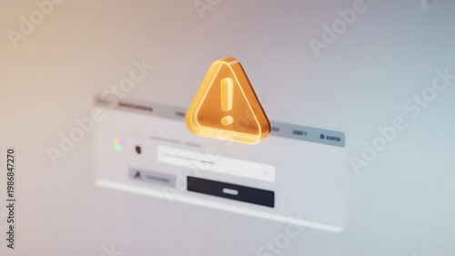 Digital Warning Icon on Blurred Login Interface: System Error and Cyber Security Alert Concept