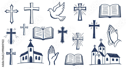 Collection of Christian Religious Symbols and Churches.