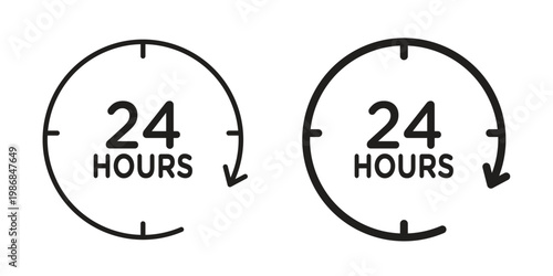 24 hours icon design. Editable outlined stroke and solid symbols