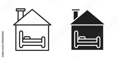 Accommodation icon design. Editable outlined stroke and solid symbols