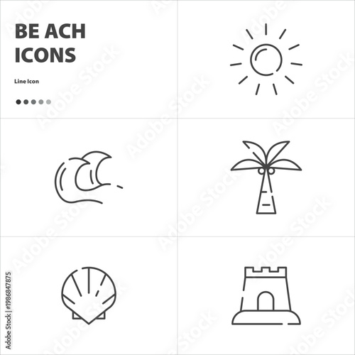 Line Icons about beach activities and summer pack