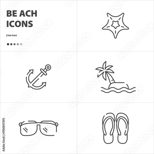 Line Icons about beach activities and summer pack