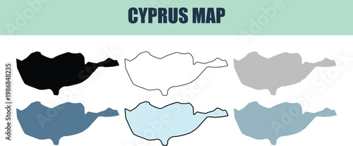 Cyprus Map Silhouettes and Outlines in Various Styles for Geographic Representation