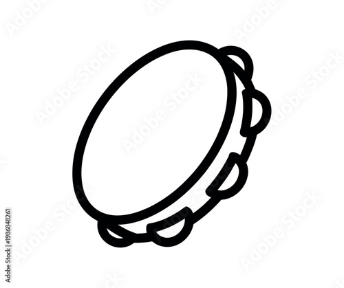 A simple line drawing of a tambourine on a white background