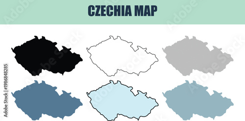 Czechia map variations for geographic and travel concepts with clean design
