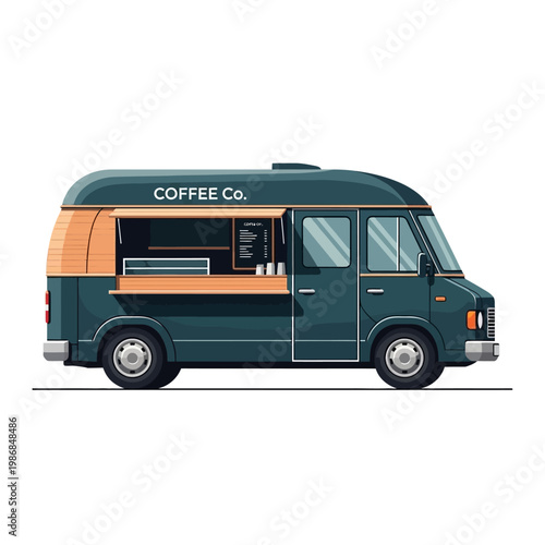 Modern Coffee Truck with Serving Window and Menu - Mobile Cafe