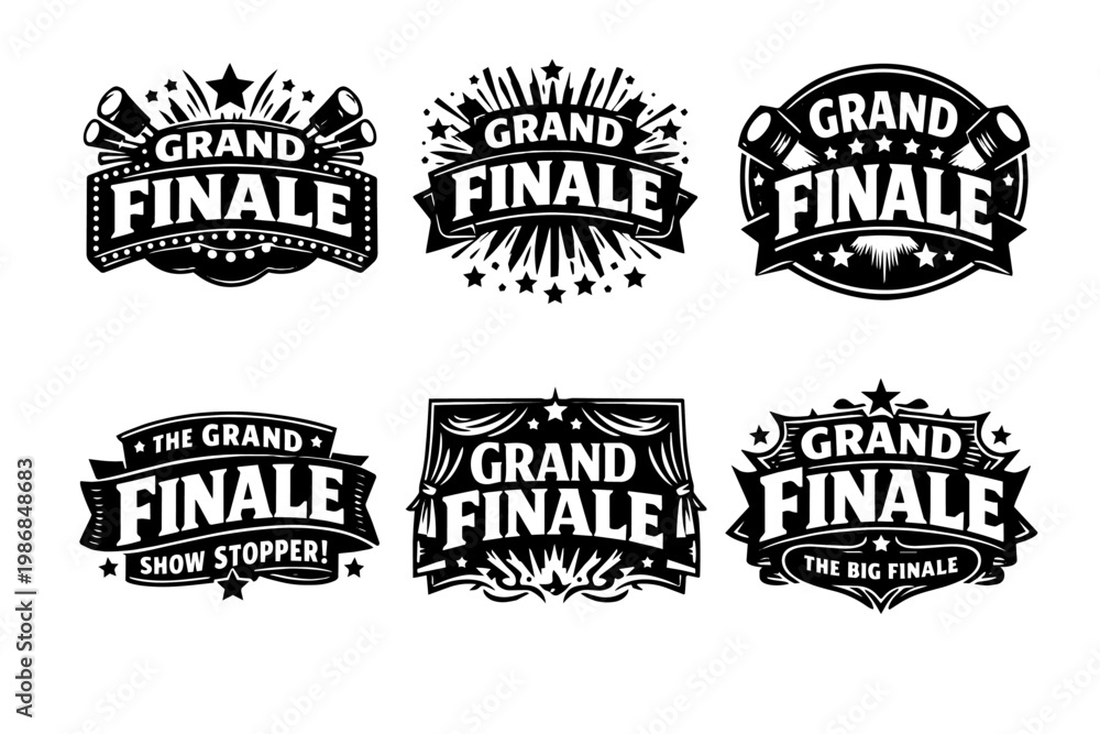 Fototapeta premium Grand finale performing event emblems and showstopper typography designs offering a show stopping, big finale concept