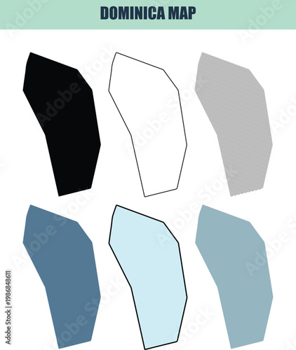 Dominica map outlines in various graphic styles for design concepts