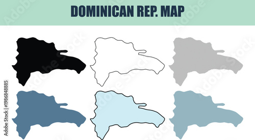 Dominican Republic Map Variations in Outline and Solid Fill with Textured Graphics