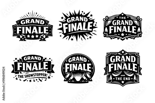 Featuring six different monochrome vector designs for grand finale, the showstopper, and the end event badges