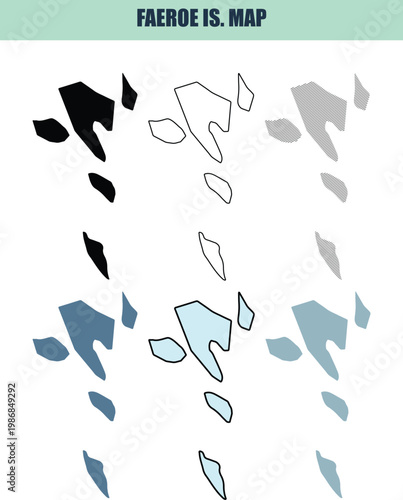Faroes Islands map outline variations for cartography and design projects