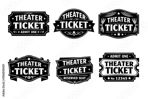 Vintage theater tickets collection with various retro designs, providing entrance access to entertainment events and performances