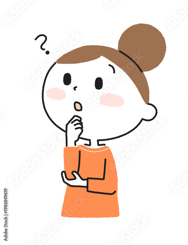 顎に手を当てて考える女性のイラスト