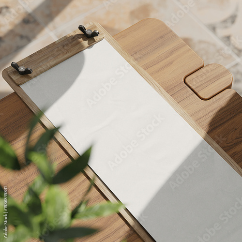 Wooden clip screw menu mockup. 3D rendering