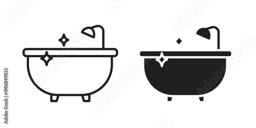 Bathtub cleaning icon design. Editable outlined stroke and solid symbols